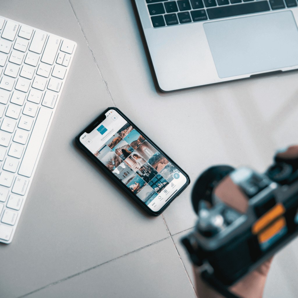 A visual example of social media feed planning — organizing content, photography, and brand visuals across platforms.